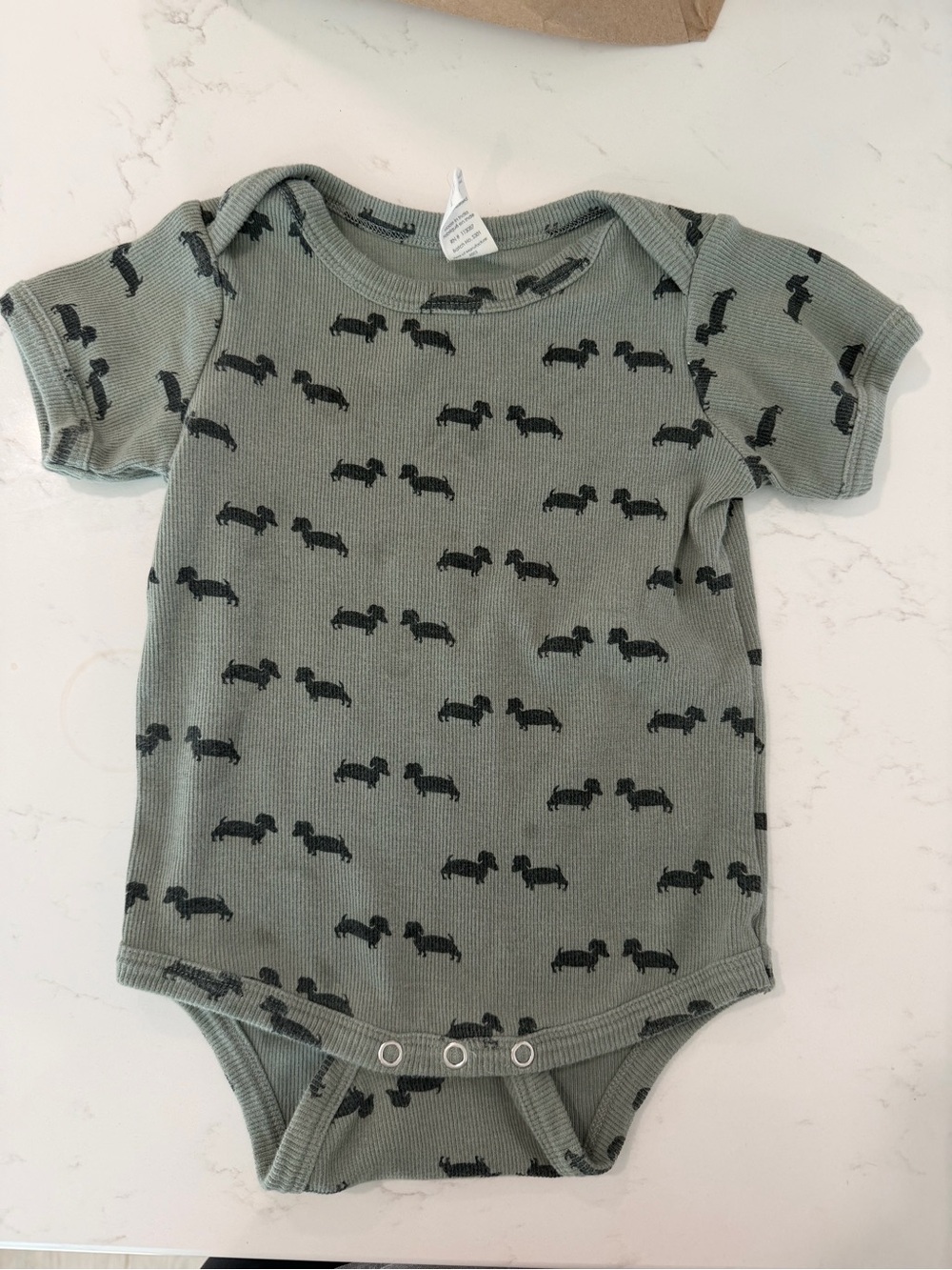 kate quinn Sage Green Short-Sleeve Dachshund Print Bodysuit
